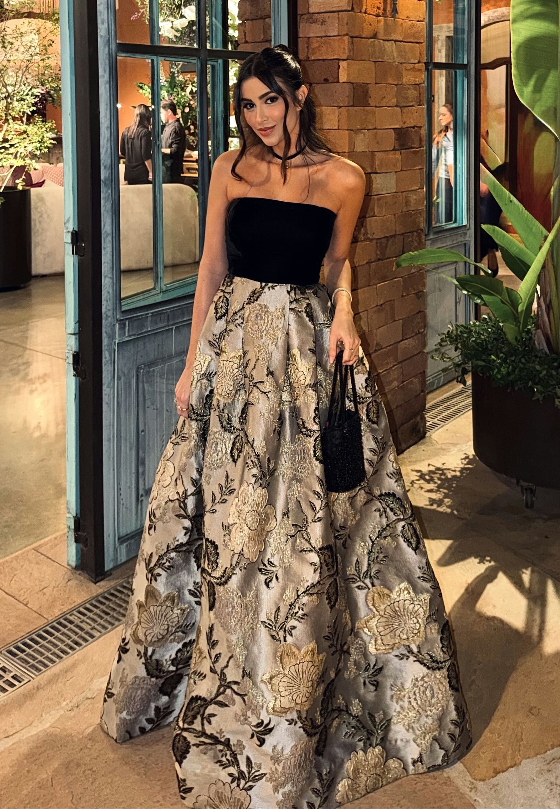 vestido veludo jacquard rodado