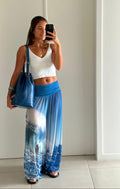 CALÇA PALA DRAPEADA ELÁSTICO BARRA TULE SURF AZUL - Tam P