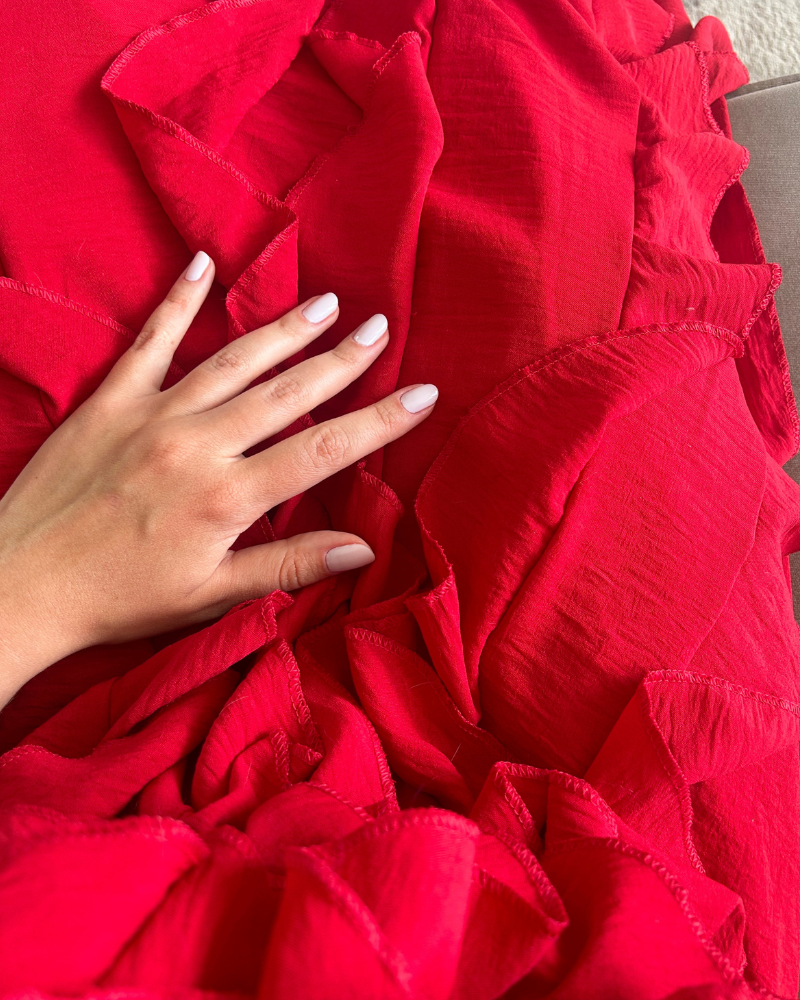 vestido babados verticais vermelho