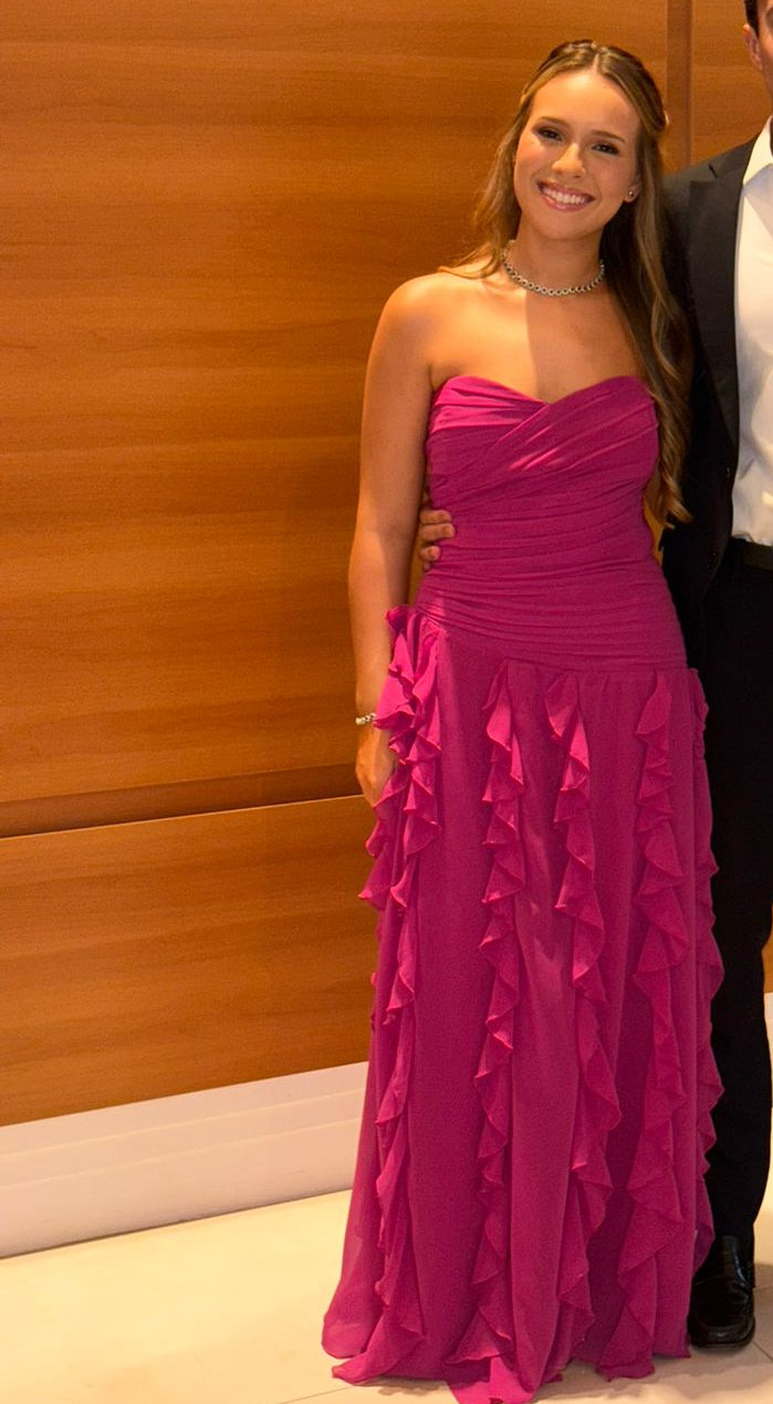 Vestido corset plissado fúxia