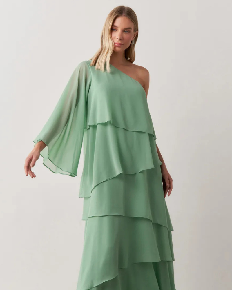 vestido camadas verde menta