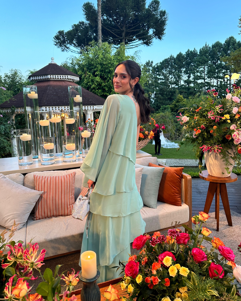 vestido camadas verde menta