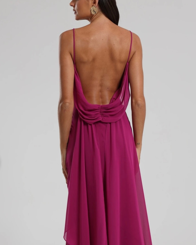 vestido fúcsia costas abertas