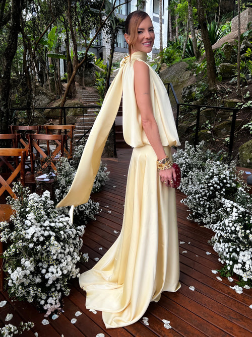 Vestido amarelo manteiga. Tamanho 36/38.