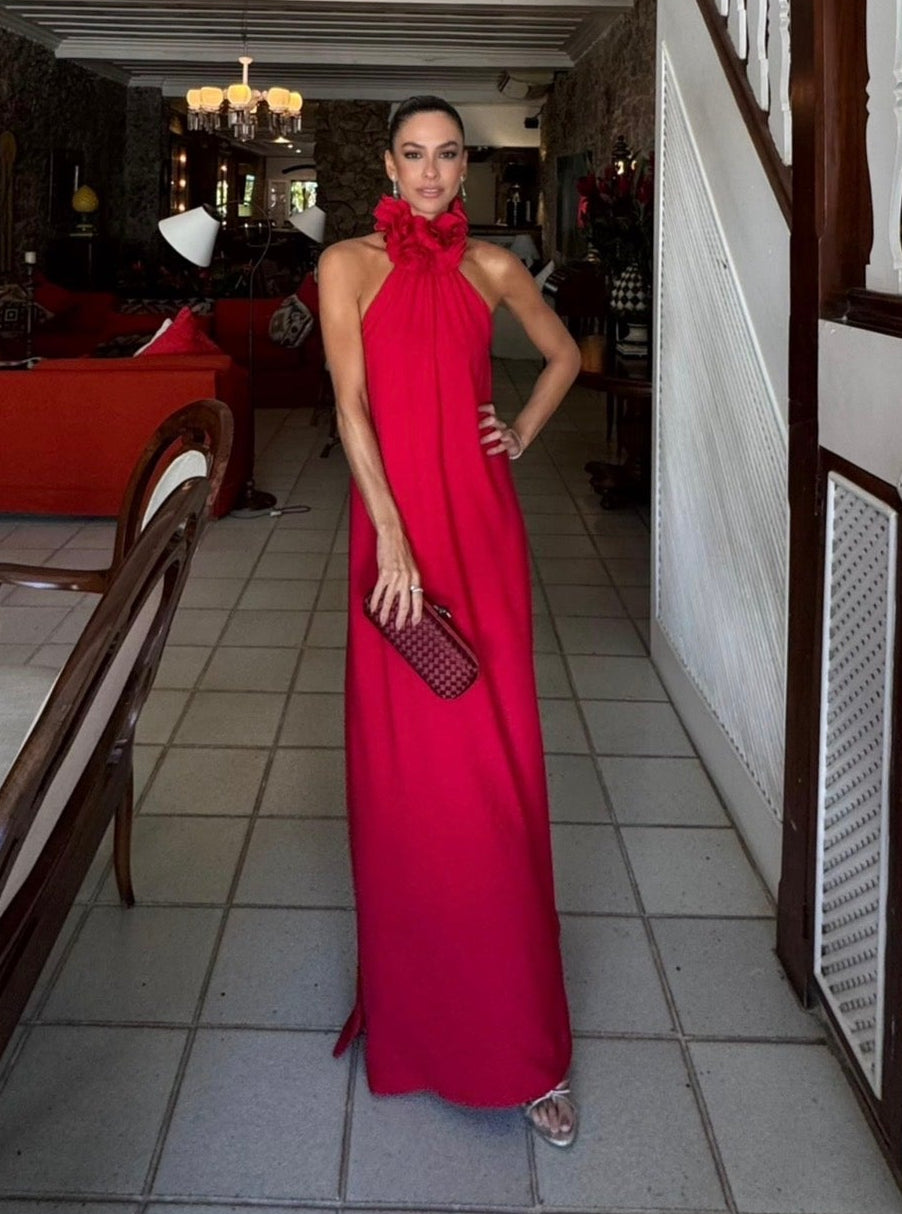 Vestido vermelho gola longo