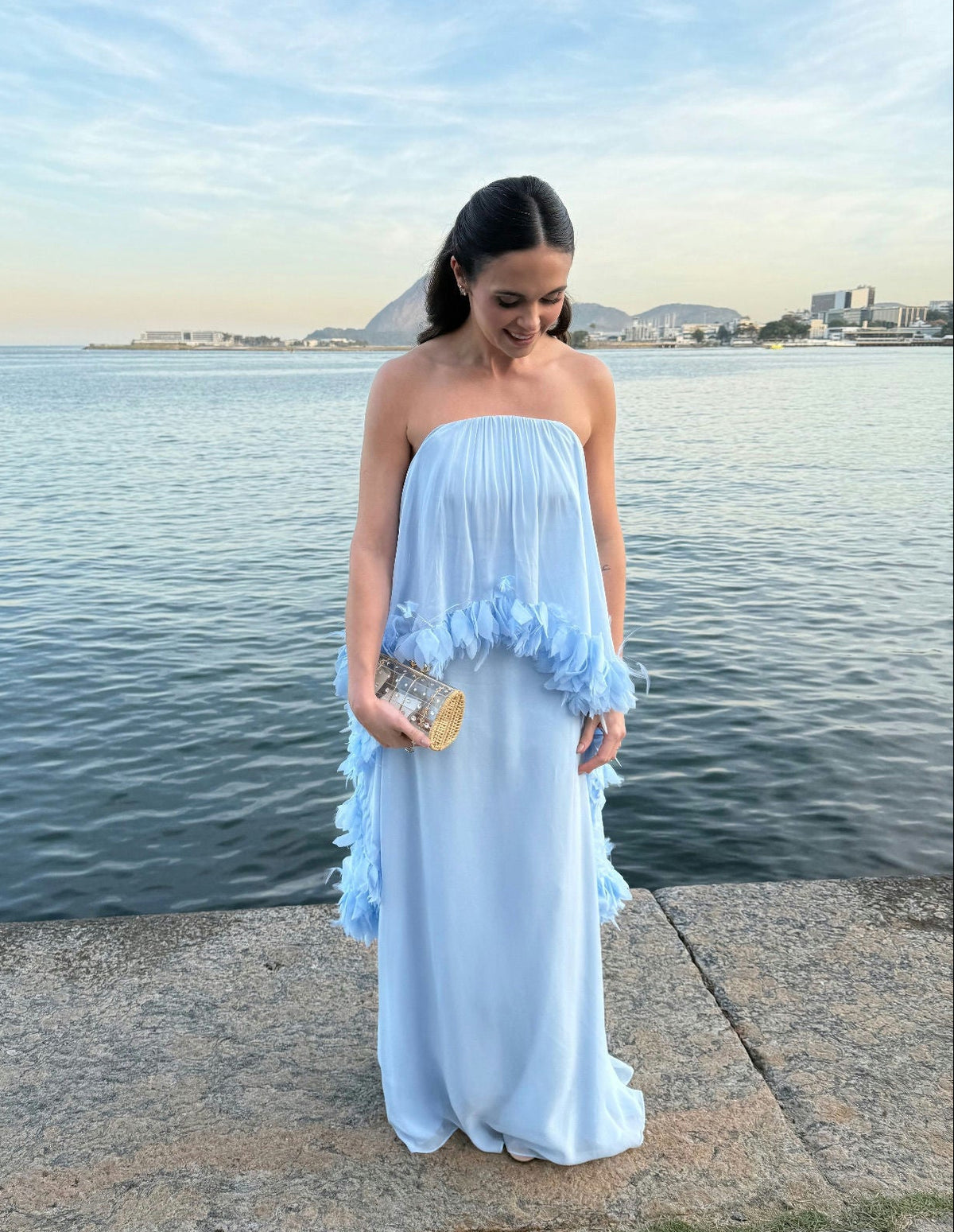 Vestido Pluma Azul Bebê