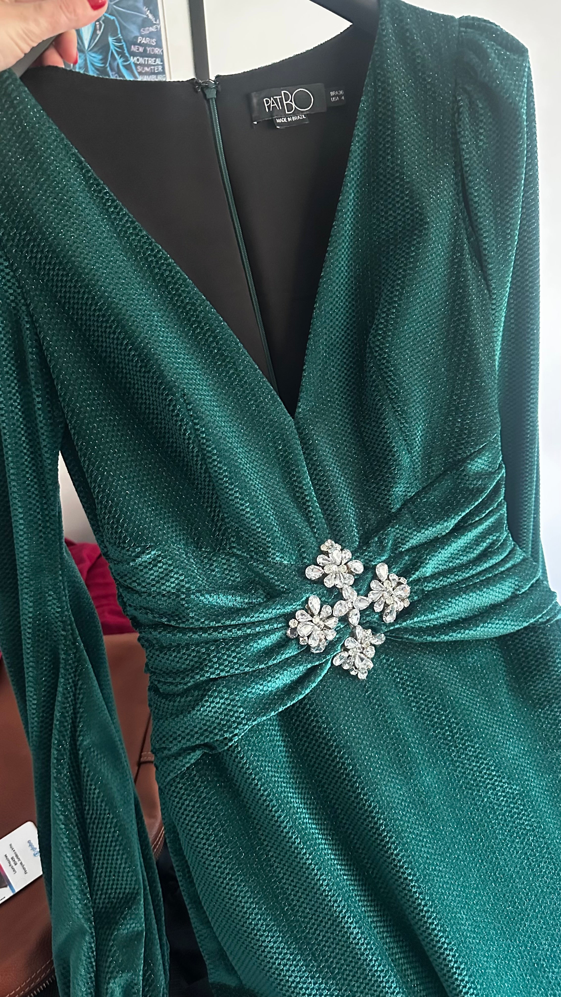 vestido mangas veludo verde