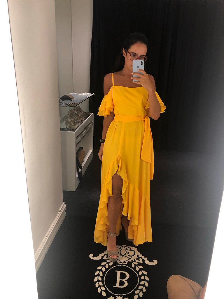 vestido babados amarelo