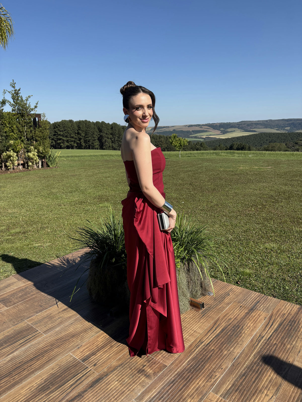 vestido corset saia vinho