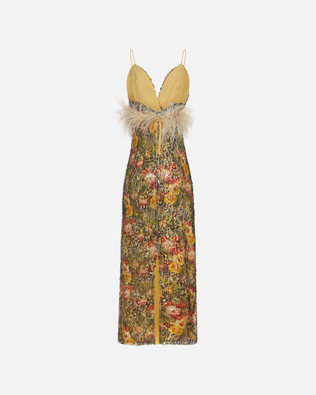 Vestido paetê com plumas
