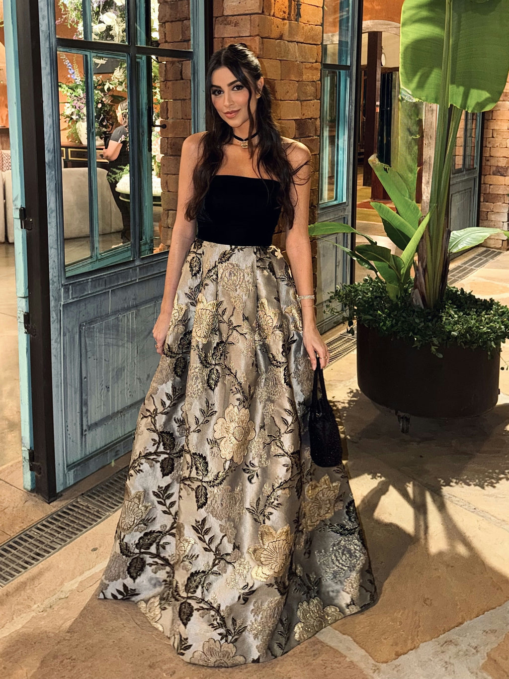 vestido veludo jacquard rodado