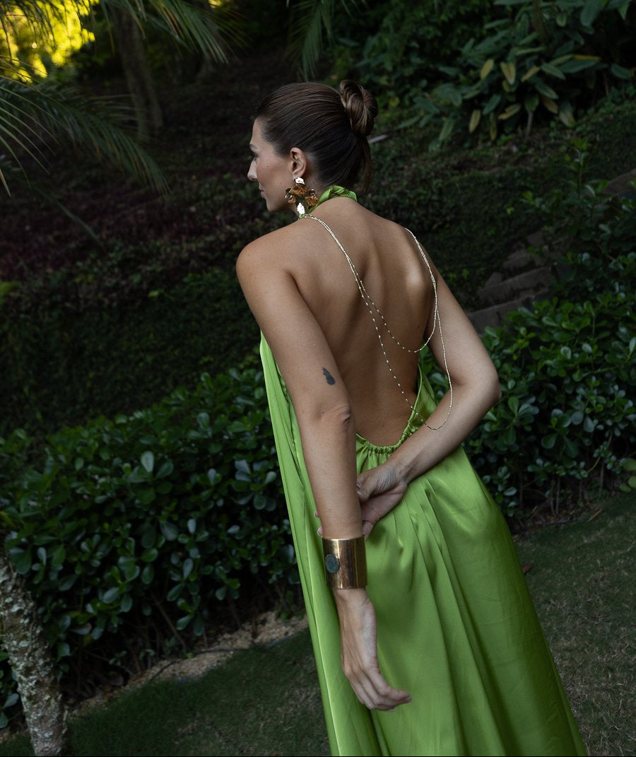 vestido cetim frente única verde